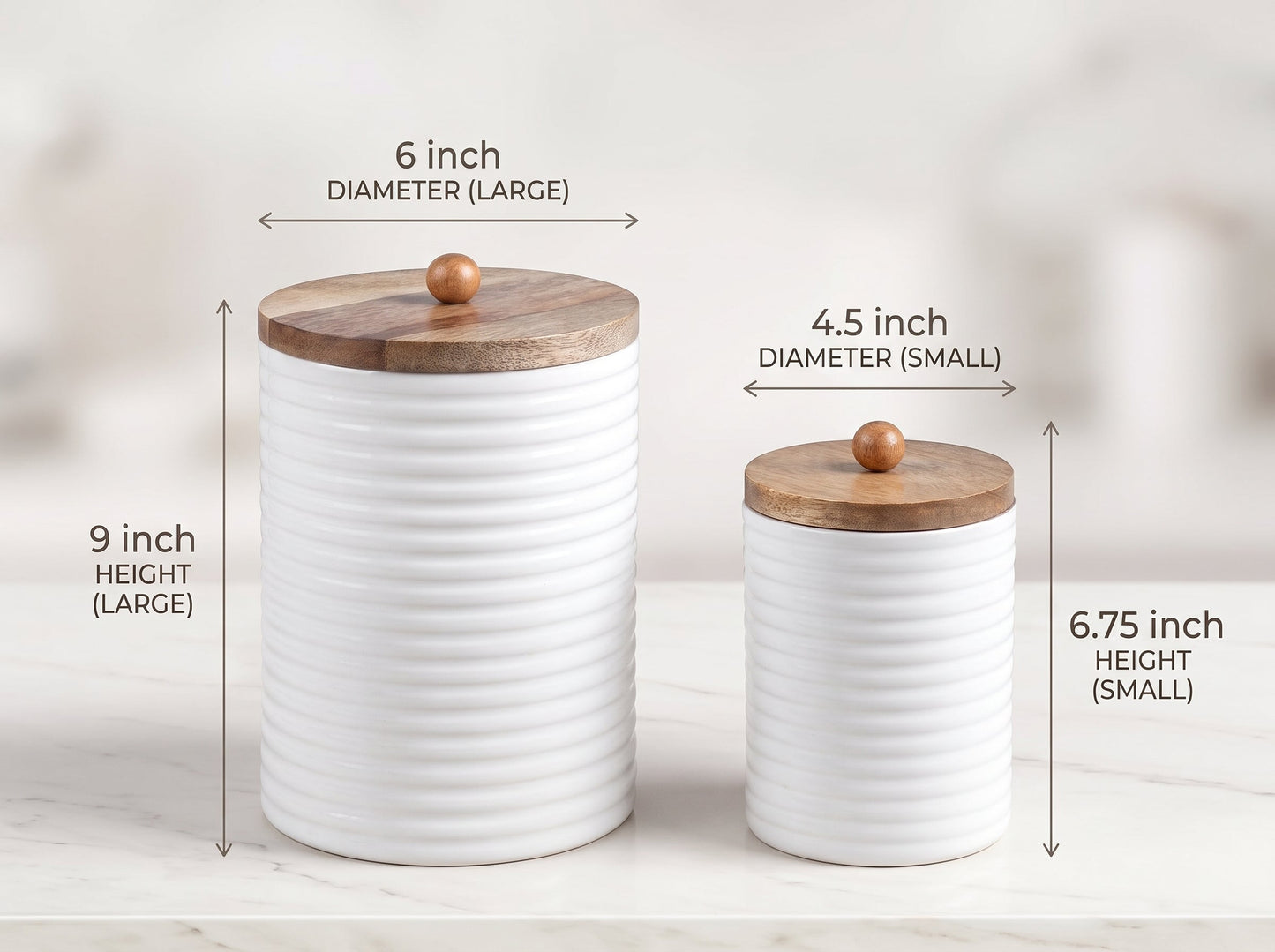Tall Canisters with White Enamel, Set of 2 (Large and Small)