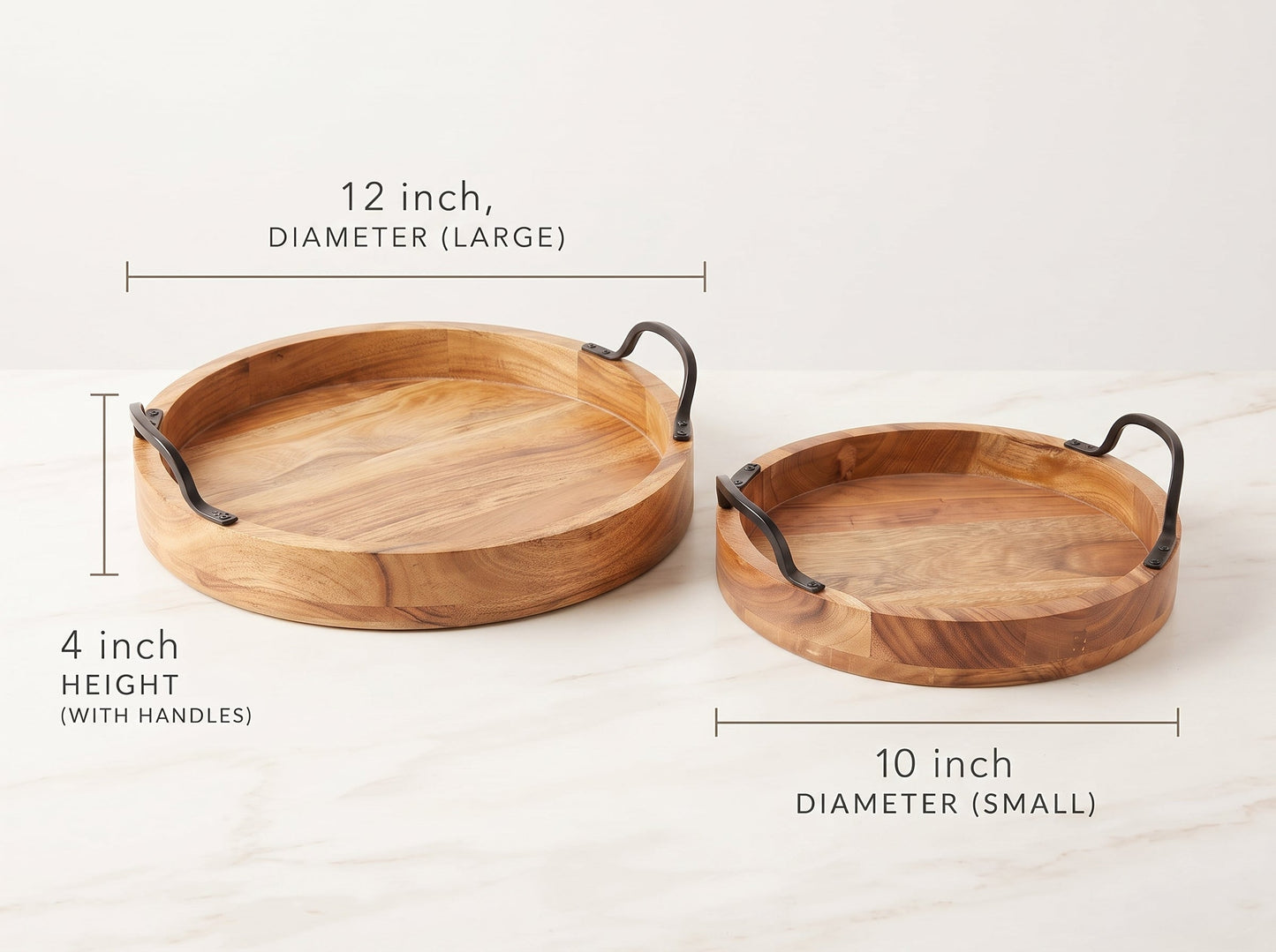 Round Trays with Handles, Set of 2
