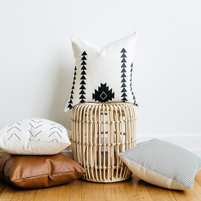 Set of 4 | Faux Leather & Cotton Accent Pillow Covers