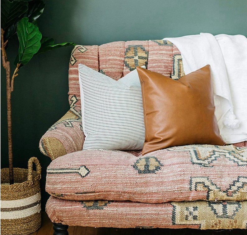 Set of 4 | Faux Leather & Cotton Accent Pillow Covers