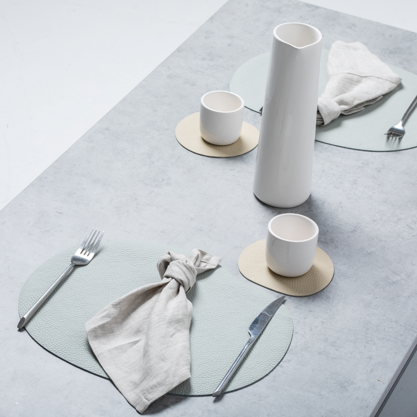 Natural Leather Placemat & Coaster | Grey Blue