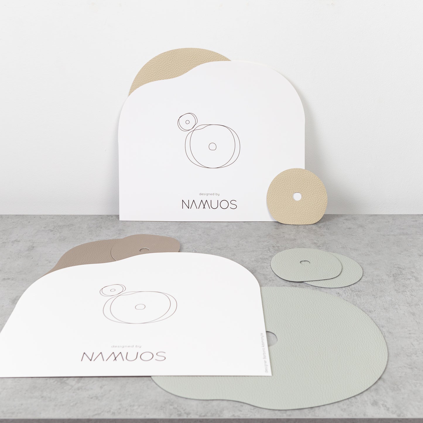 Natural Leather Placemat & Coaster | Grey Blue
