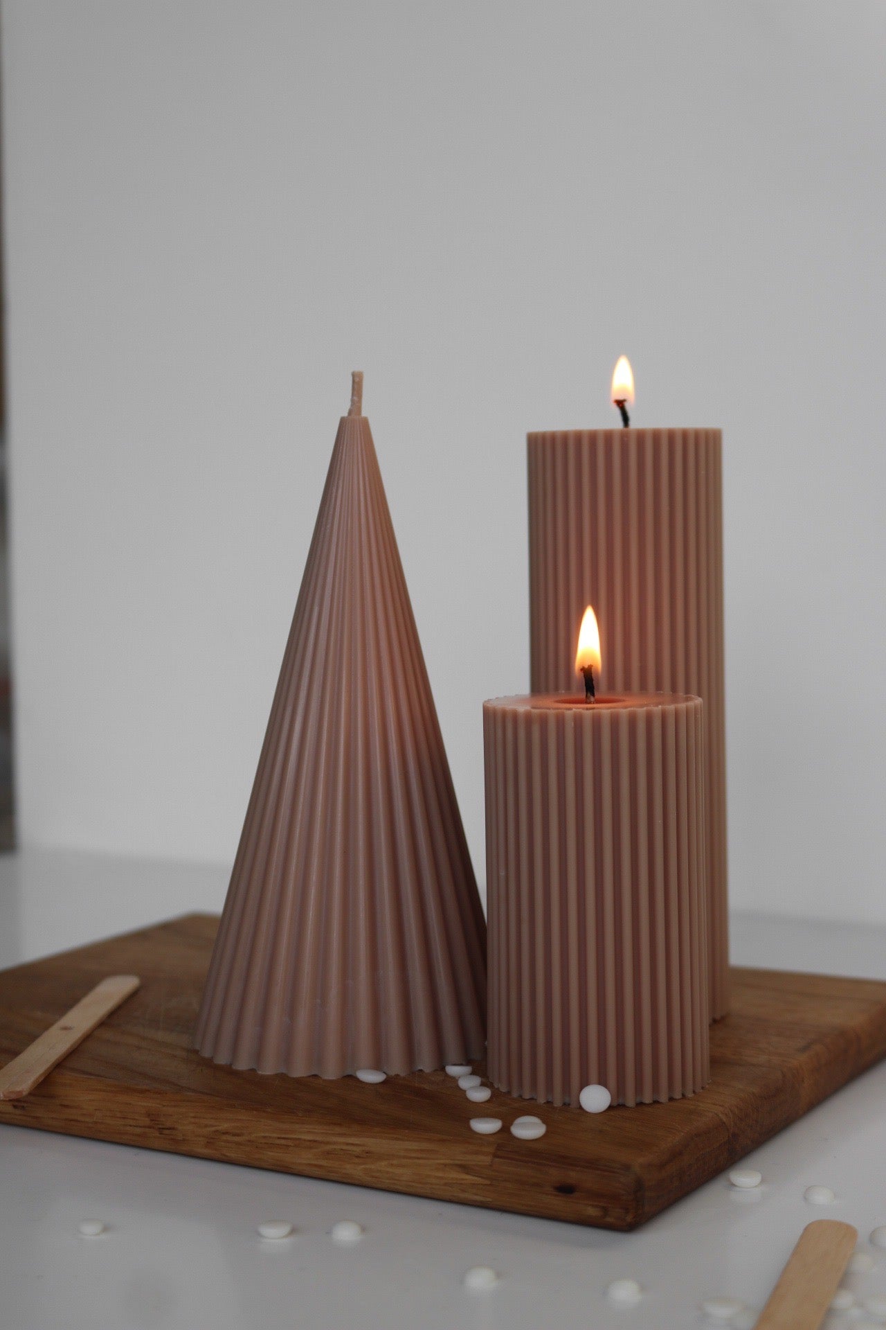 Handpoured Ribbed Pillar Candle - Set of 3
