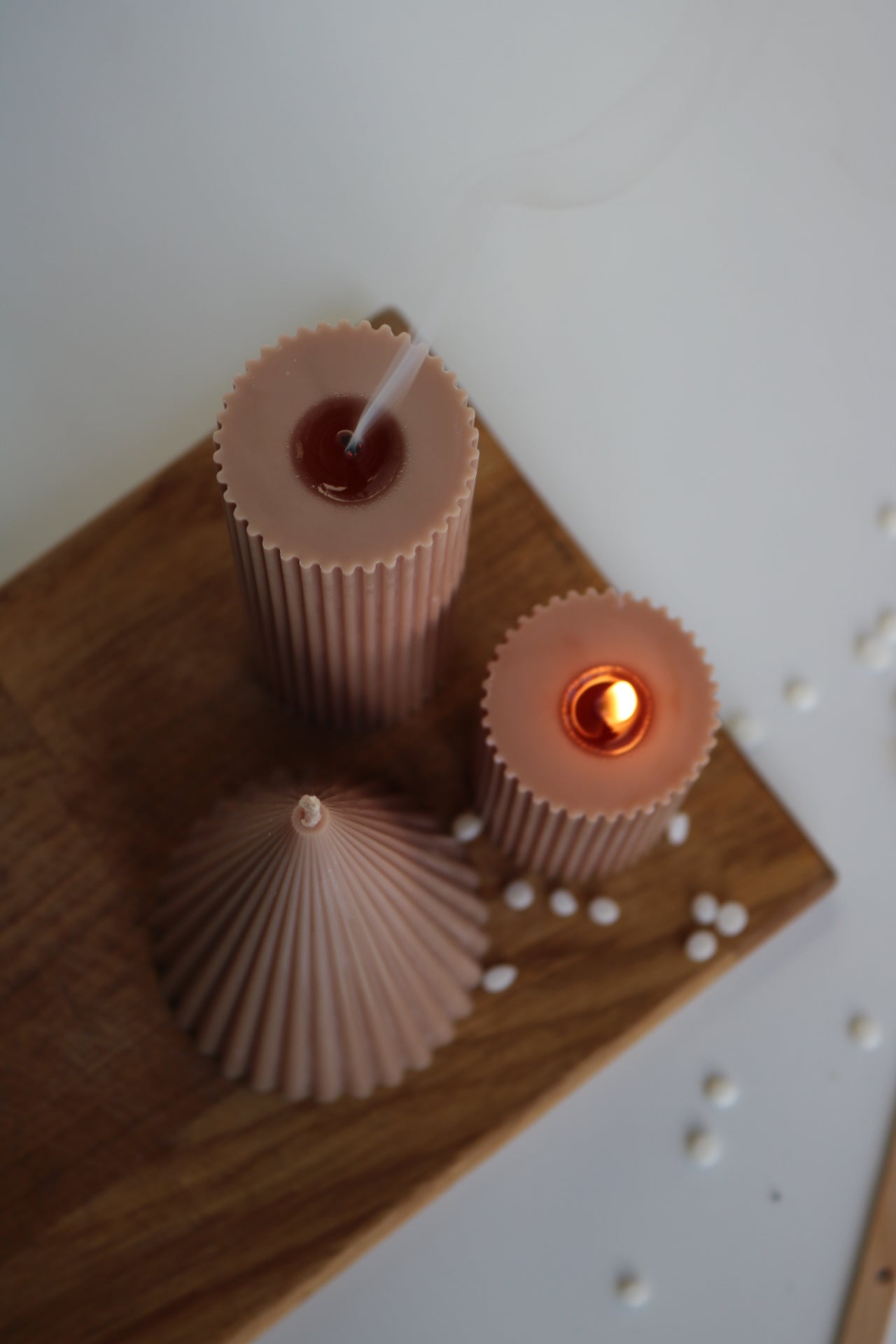 Handpoured Ribbed Pillar Candle - Set of 3