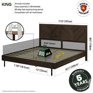 Acacia Solid Wood Bed Frame - Alander Deluxe Platform Bed