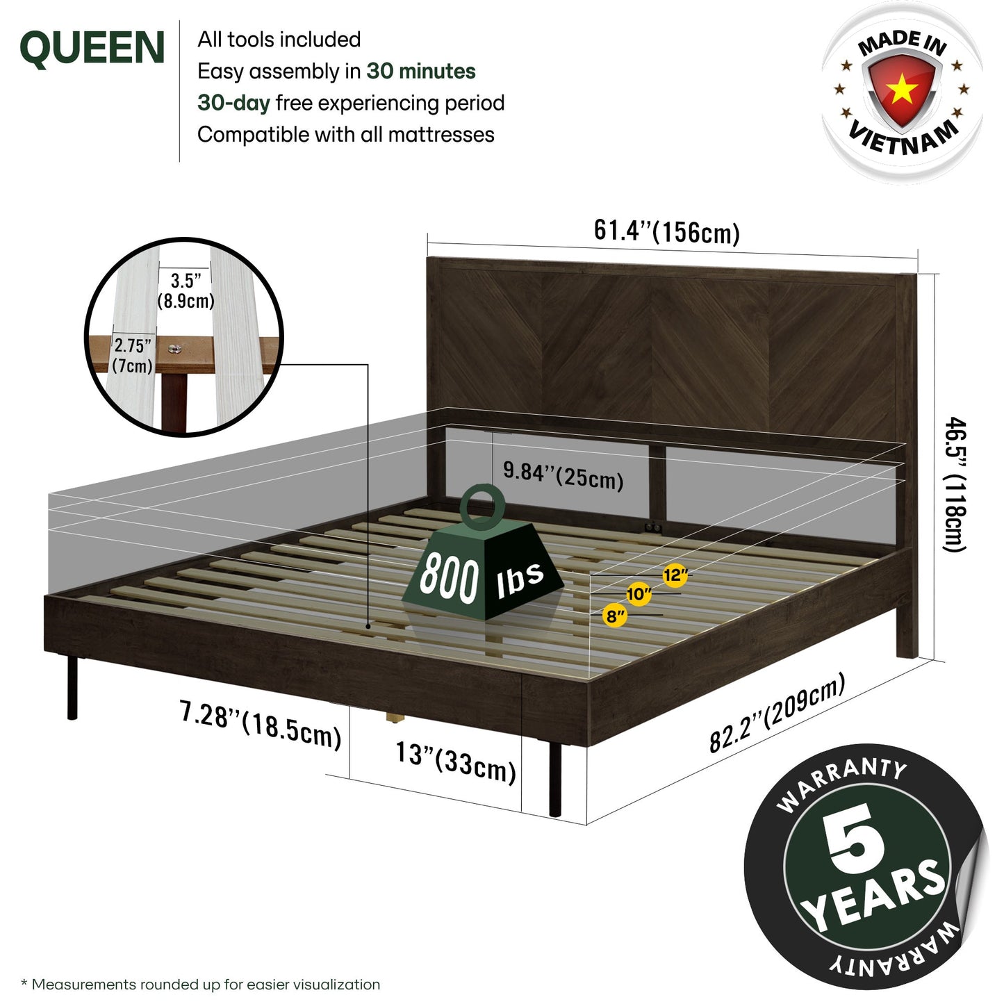 Acacia Solid Wood Bed Frame - Alander Deluxe Platform Bed