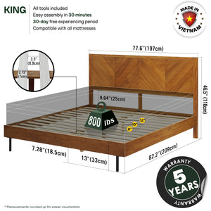 Acacia Solid Wood Bed Frame - Alander Deluxe Platform Bed