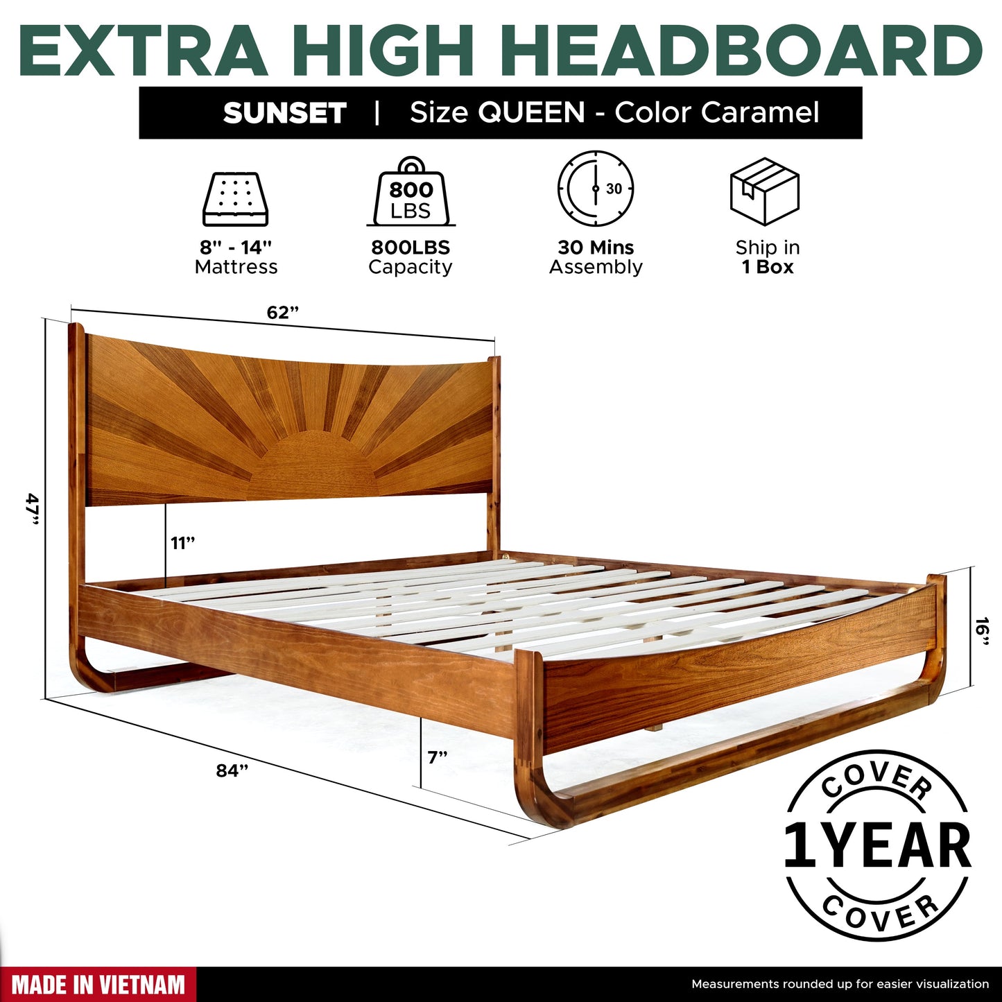 Sunset Solid Wood Bed Frame