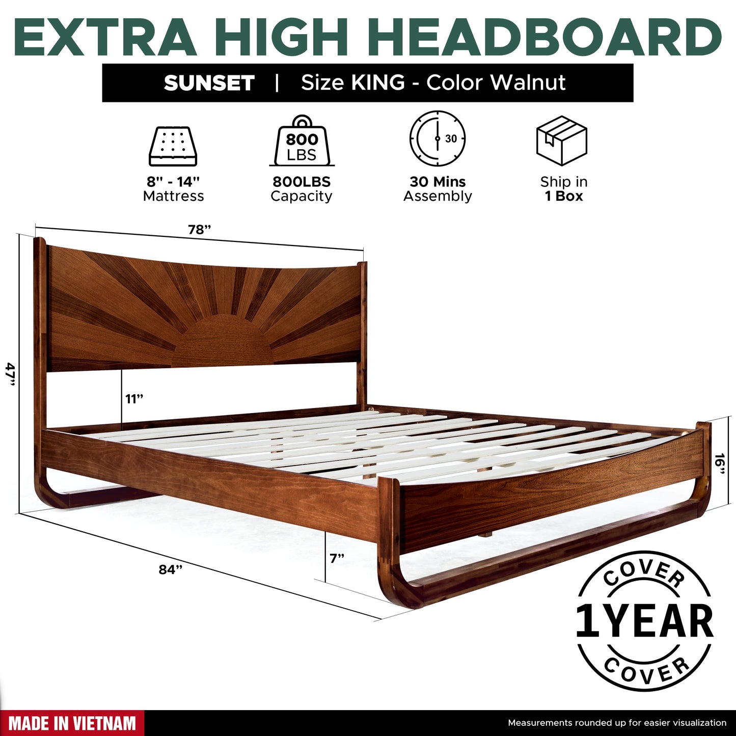Sunset Solid Wood Bed Frame