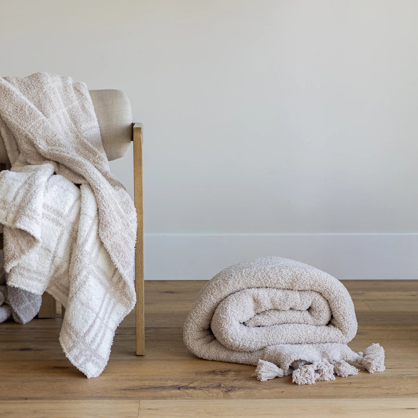 Blushing Beige & White Plaid Print Extended Throw