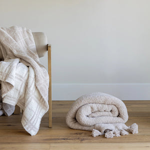 Blushing Beige & White Plaid Print Extended Throw