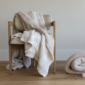 Blushing Beige & White Plaid Print Extended Throw