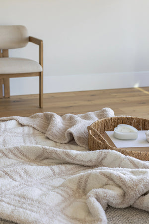 Blushing Beige & White Plaid Print Extended Throw