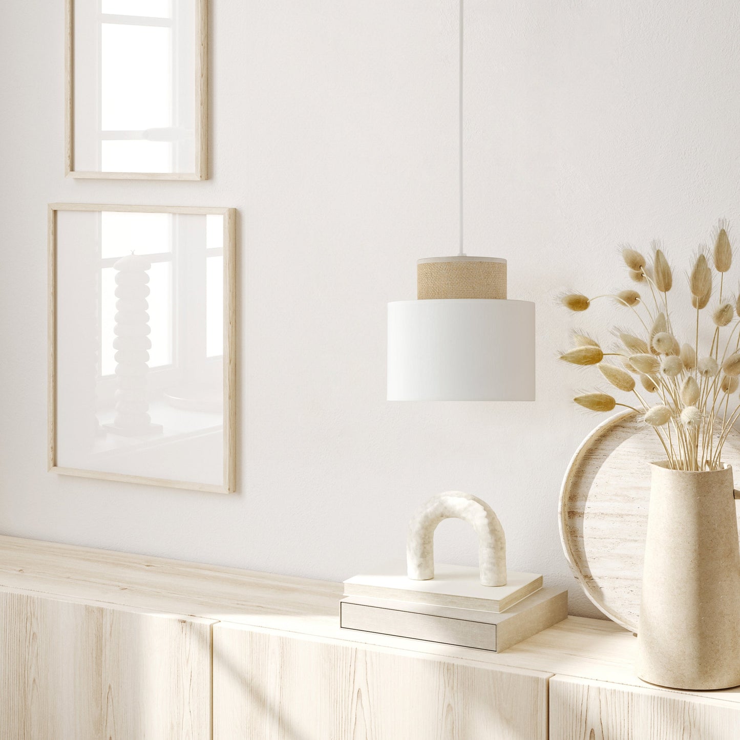 Duo White Jute Scandinavian Pendant Ceiling Light for Kitchen Island, Dining Room & Natural Interiors