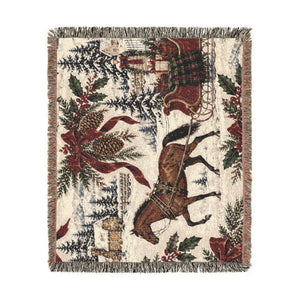 Horse & Sleigh Christmas Woven Blanket | Vintage Holiday Throw