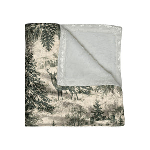 Heritage Christmas - Vintage Stag - Crushed Velvet Throw Blanket