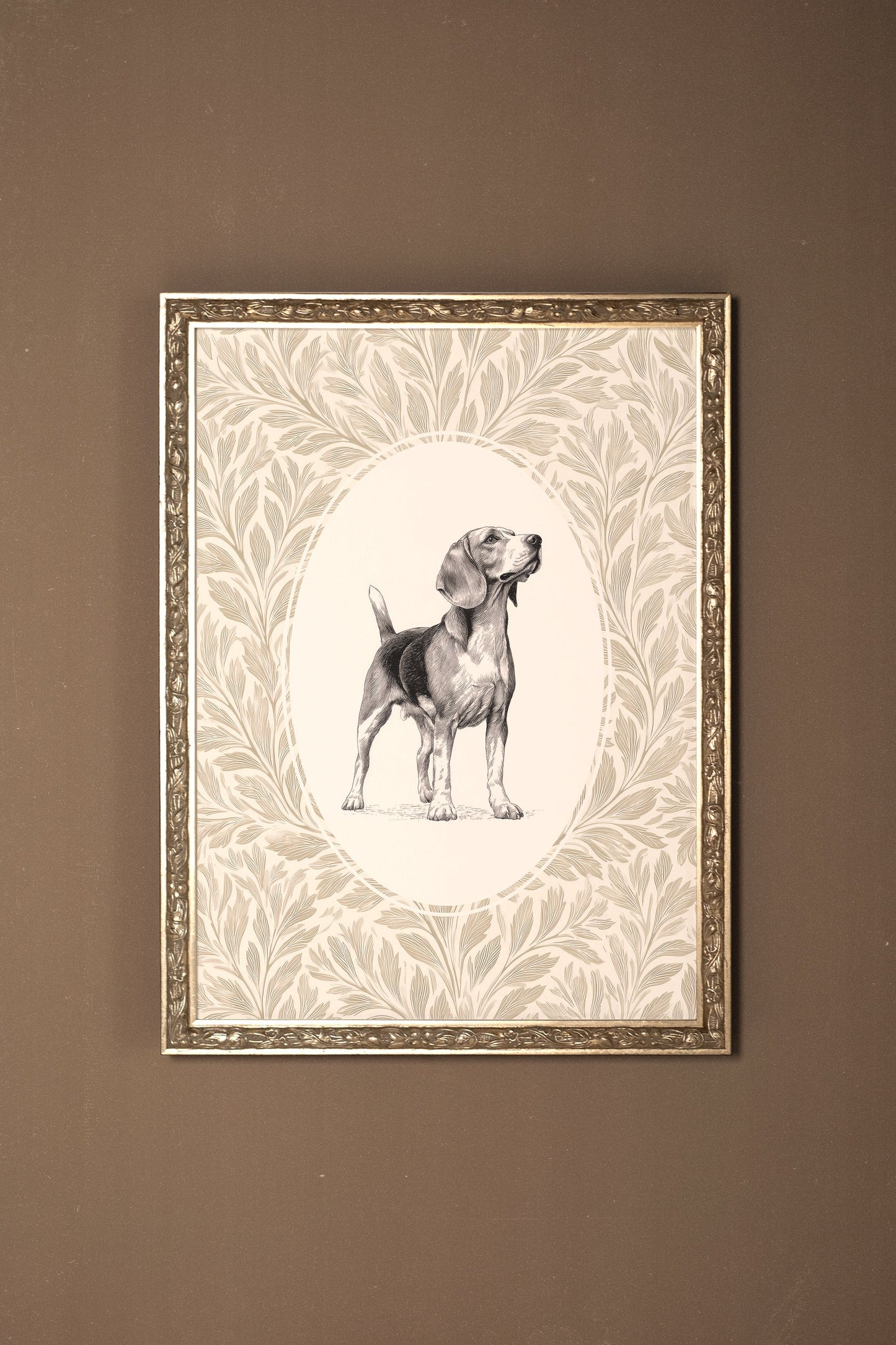 VINTAGE PUP-Artwork on rigid canvas, framed in Vintage Silver