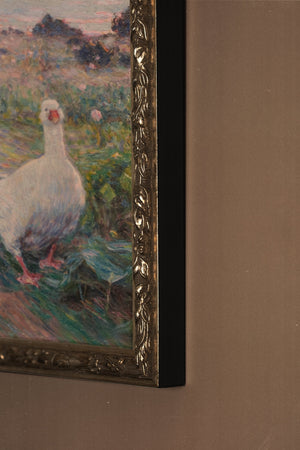 FEATHERS IN THE WIND -Artwork on rigid canvas, framed in Vintage Silver