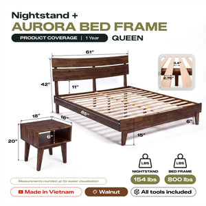 [Buy 1 Get 1] Aurora Solid Wood Bed Frame & Nightstand