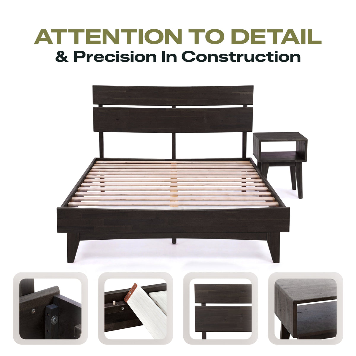 [Buy 1 Get 1] Aurora Solid Wood Bed Frame & Nightstand