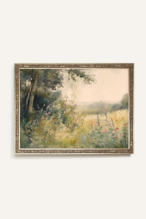 SUMMER CLEARING, artwork on rigid canvas, framed in Vintage Silver