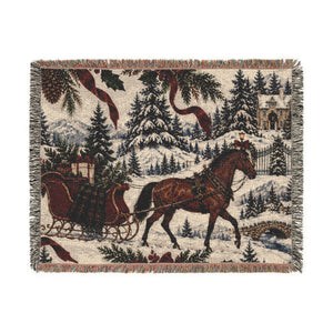 Horse & Sleigh Christmas Woven Blanket | Vintage Holiday Throw