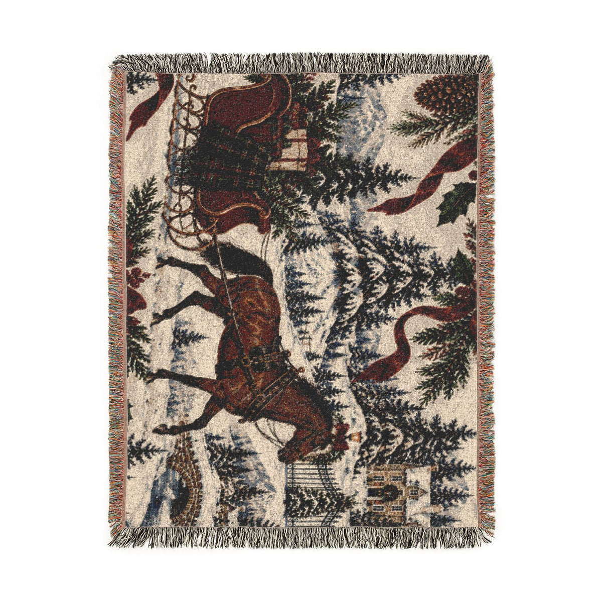 Horse & Sleigh Christmas Woven Blanket | Vintage Holiday Throw