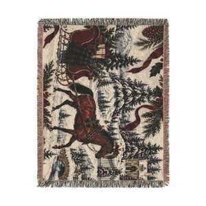 Horse & Sleigh Christmas Woven Blanket | Vintage Holiday Throw