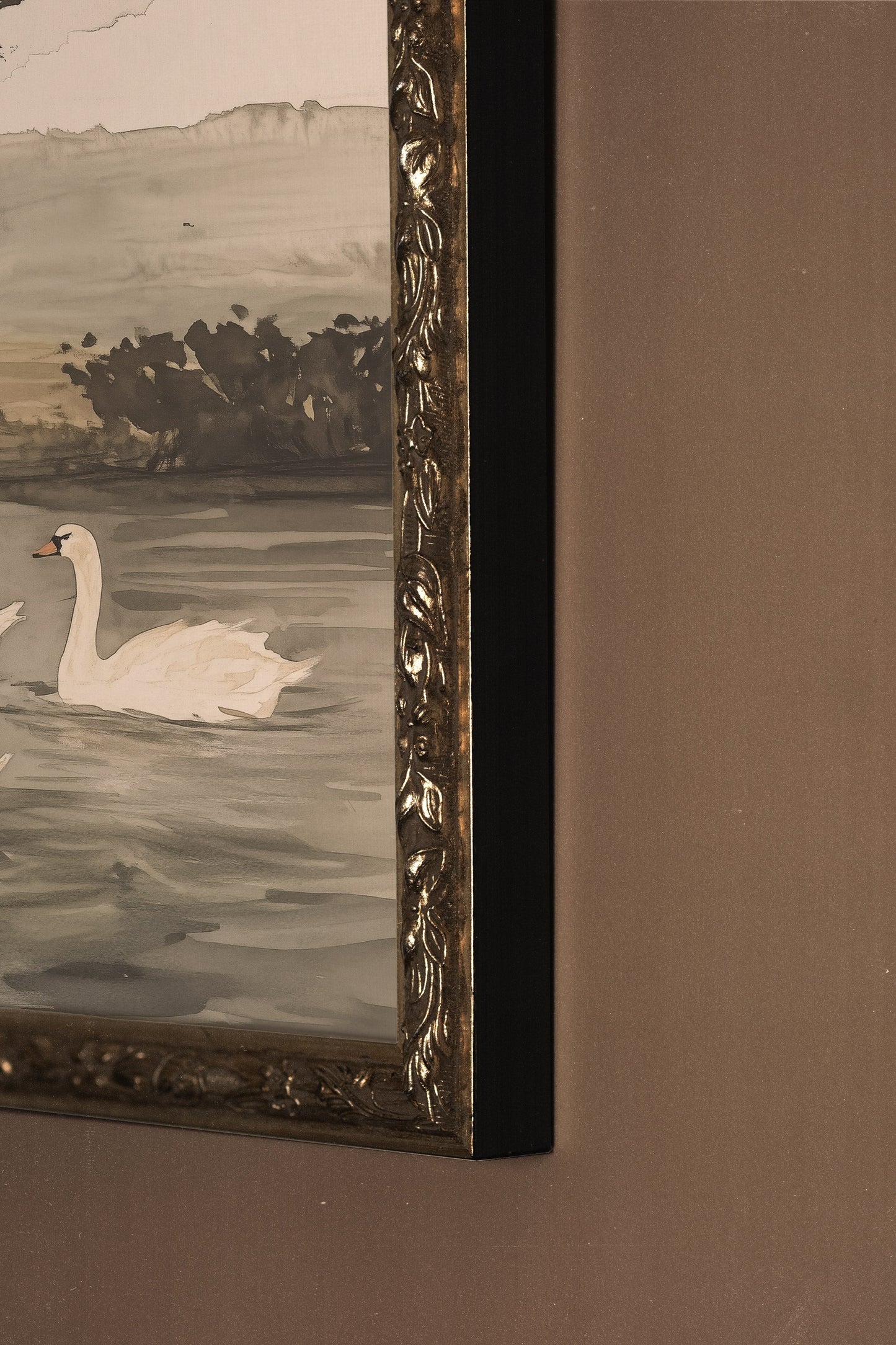 SWAN BALLET, artwork on rigid canvas, framed in Vintage Silver