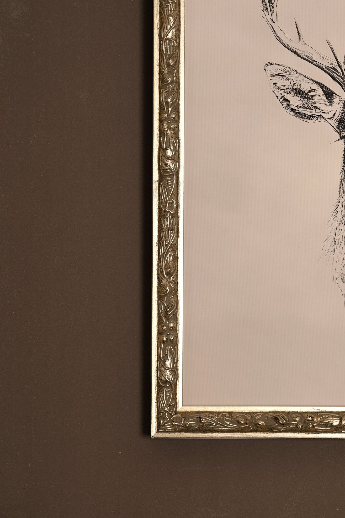 WILD SKETCH, Artwork on rigid canvas, framed in Vintage Silver