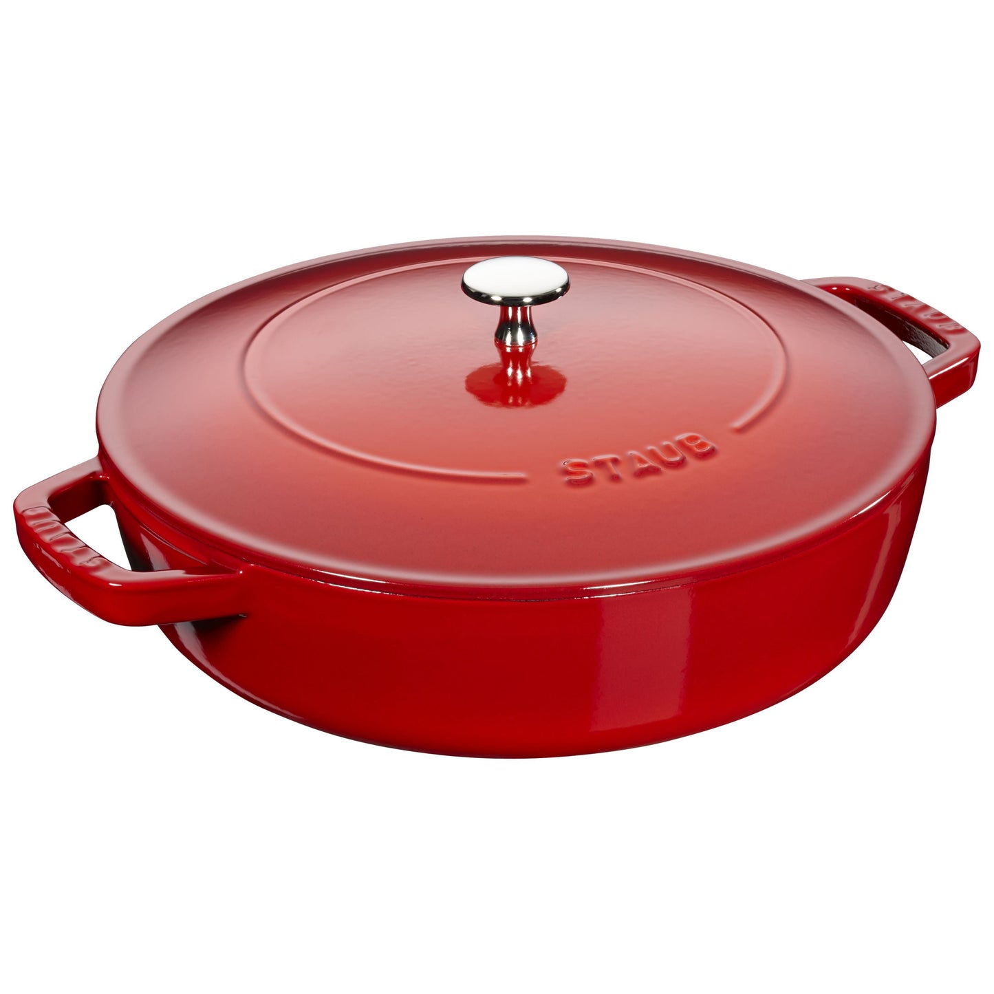 STAUB Braisers 3.7 L Cast Iron Round Saute Pan Chistera, Cherry-0