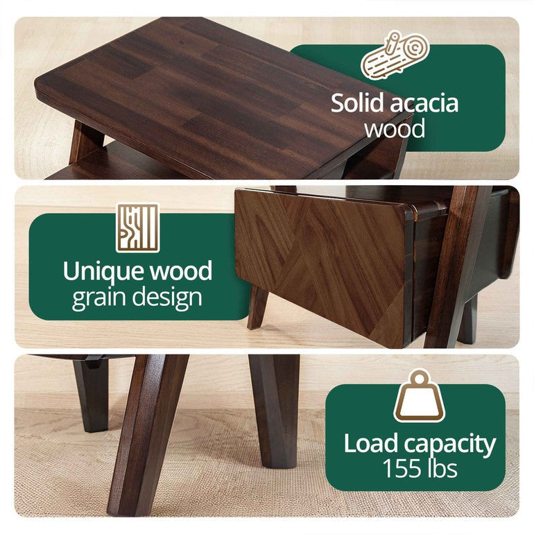 Rum Solid Wood Nightstand