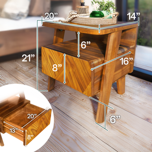 Rum Solid Wood Nightstand