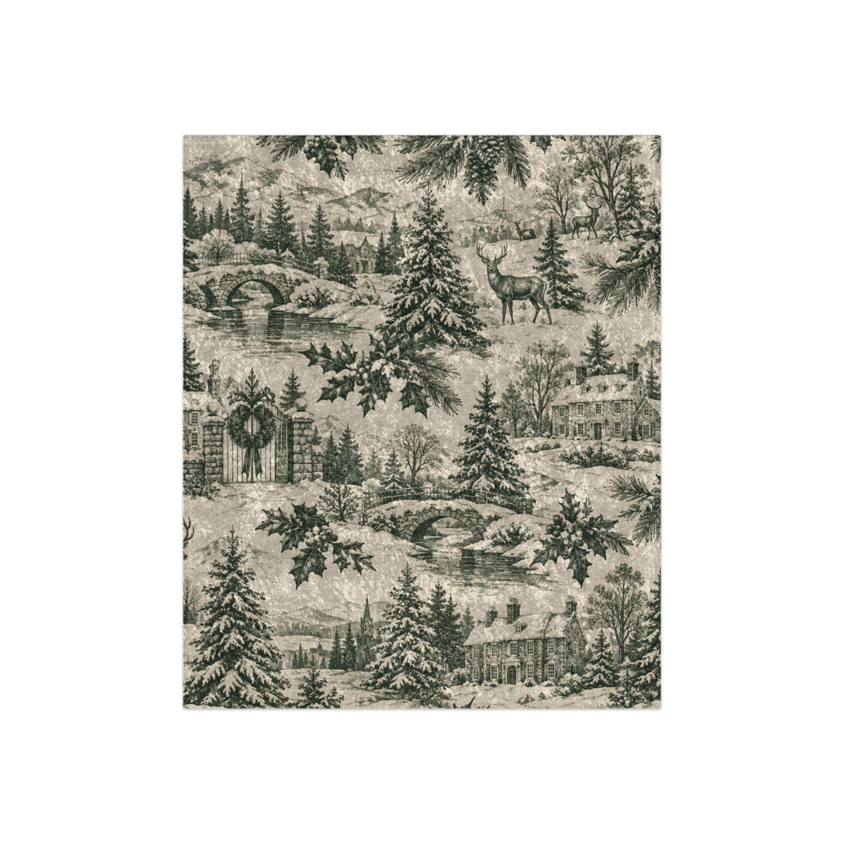 Heritage Christmas - Vintage Stag - Crushed Velvet Throw Blanket