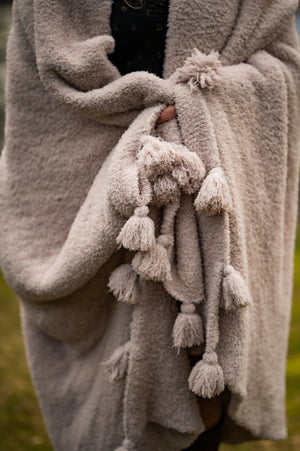 Blushing Beige Solid Double Layer with Tassels Print Extended Throw