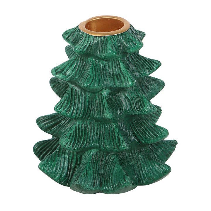 Green Fir Tree Christmas Candle Holder with Taper Candle
