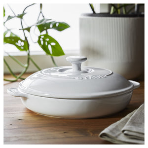 STAUB Ceramique  Ceramic Round Brie Cheese Baker With Lid, Pure-White-1