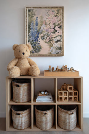 FLOWERED PATH -Artwork on rigid canvas, framed in Vintage Silver