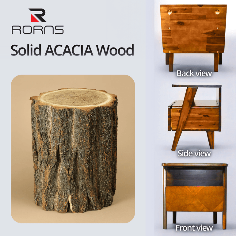 Rum Solid Wood Nightstand