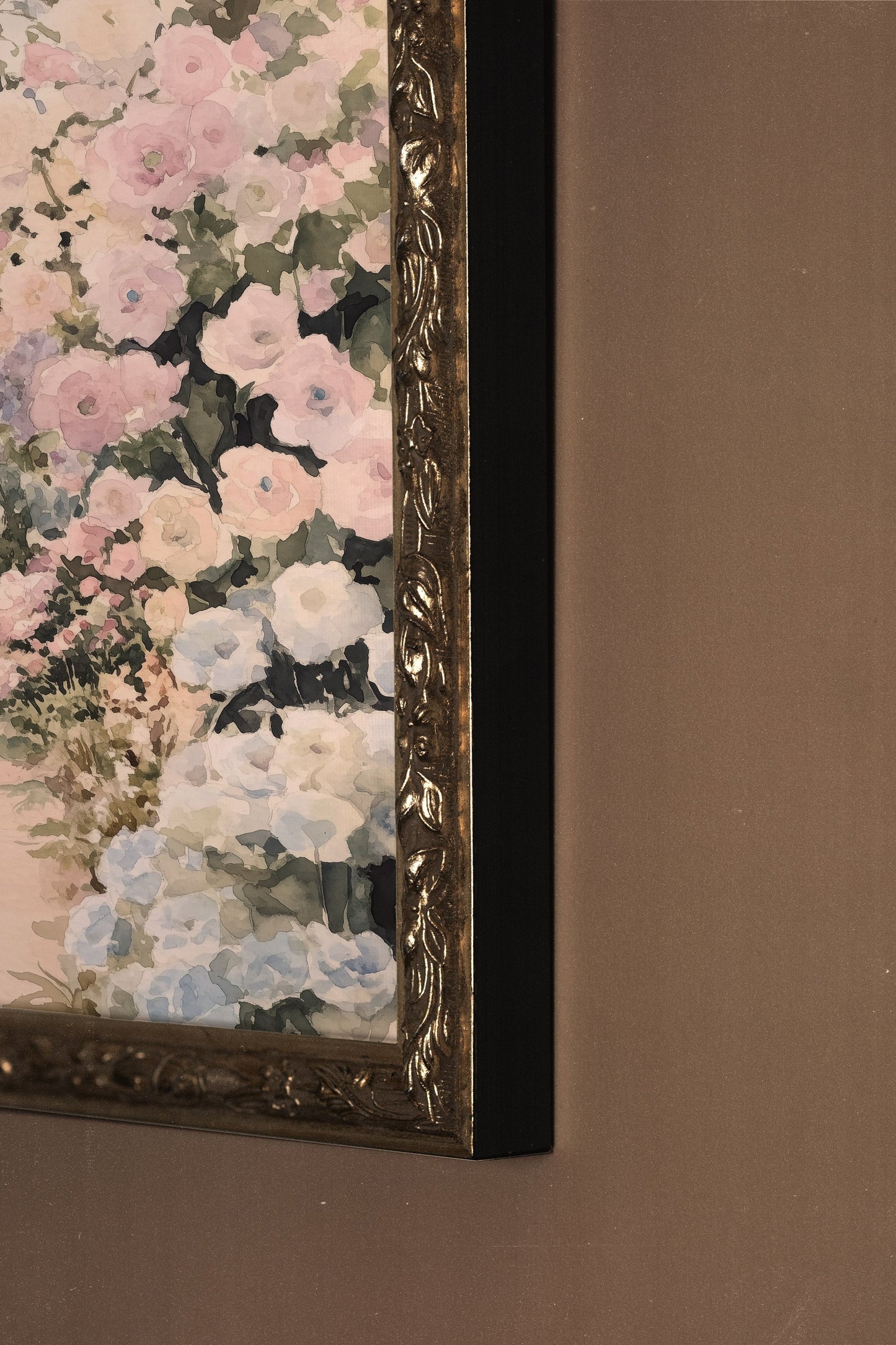 FLOWERED PATH -Artwork on rigid canvas, framed in Vintage Silver