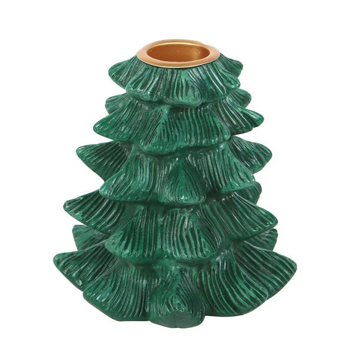 Green Fir Tree Christmas Candle Holder with Taper Candle