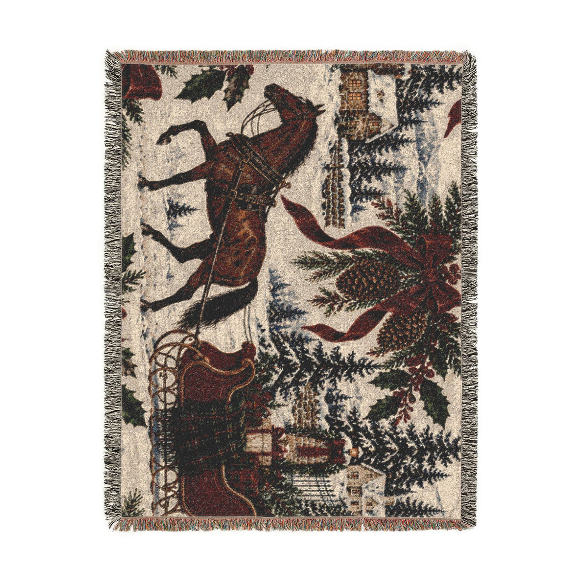 Horse & Sleigh Christmas Woven Blanket | Vintage Holiday Throw