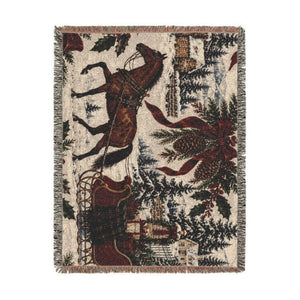 Horse & Sleigh Christmas Woven Blanket | Vintage Holiday Throw