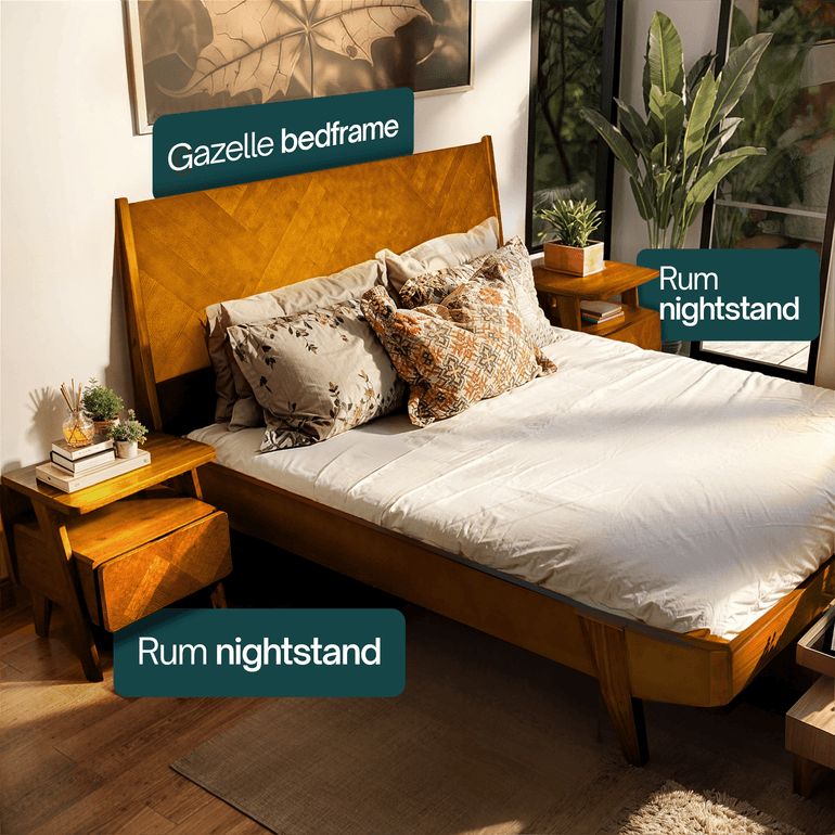 Rum Solid Wood Nightstand