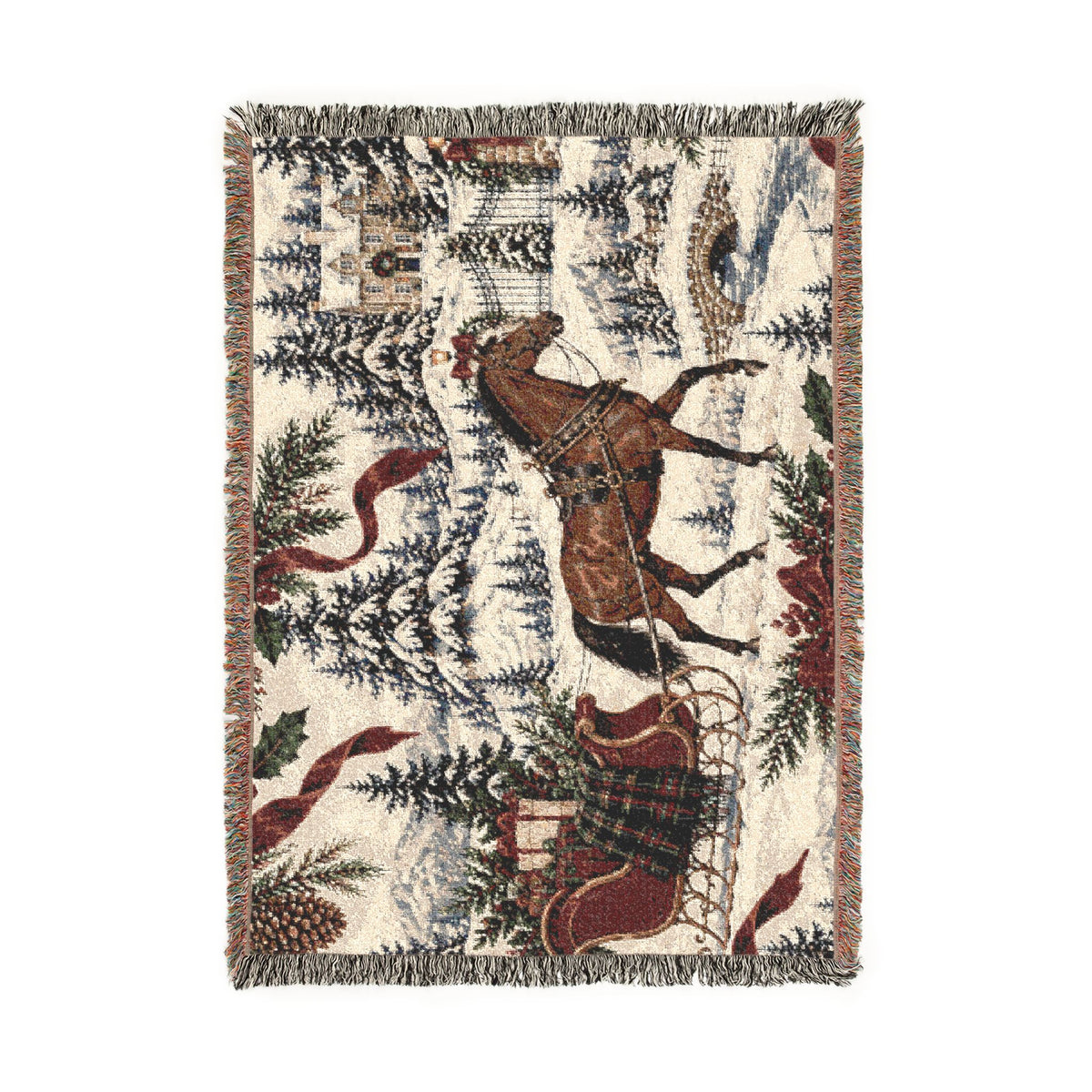 Horse & Sleigh Christmas Woven Blanket | Vintage Holiday Throw