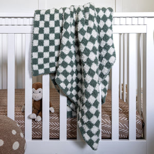 Baby's Breath & Forest Green Check Print Toddler Blanket