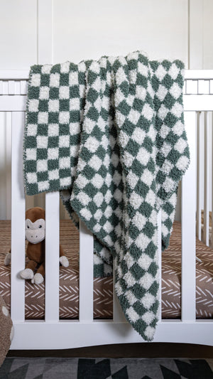 Baby's Breath & Forest Green Check Print Toddler Blanket