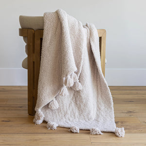 Blushing Beige Solid Double Layer with Tassels Print Extended Throw