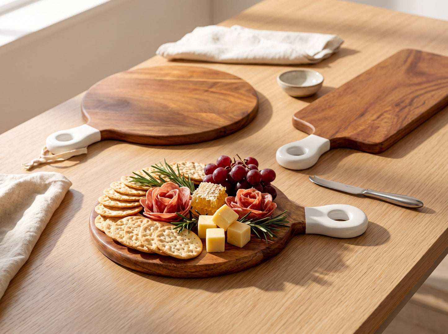 Round Small Board with White Enamel Handle