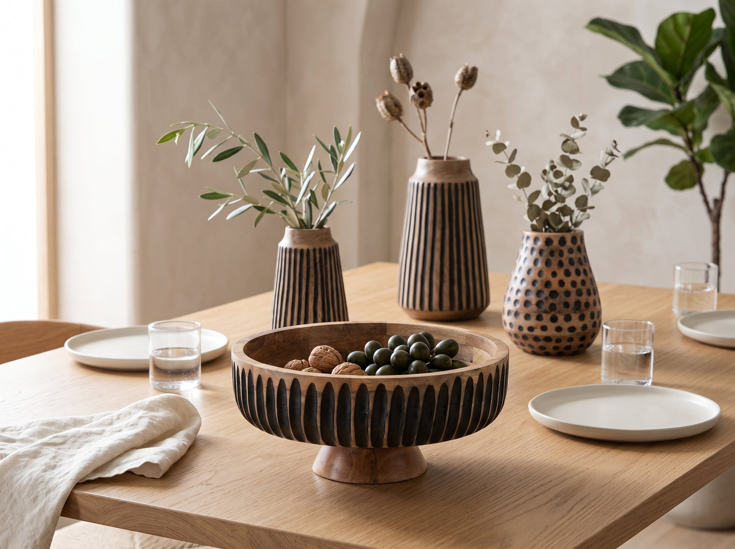 Large Flat Bowl with Black Lines